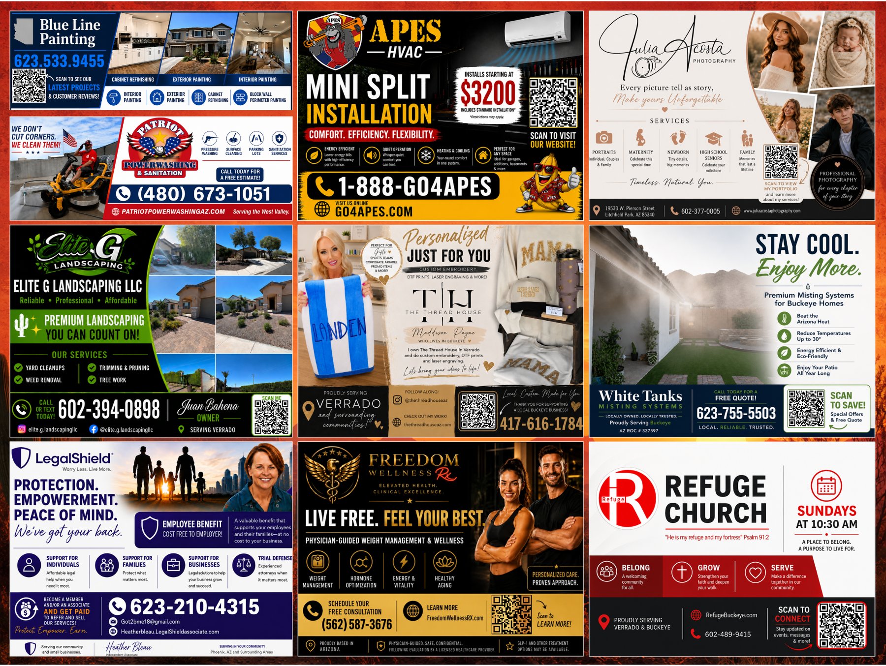 Buckeye Local Spotlight community card back — more local Buckeye businesses on the shared direct mail postcard